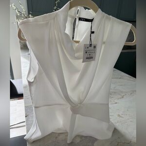 Zara Women's Elegant White Drape Blouse